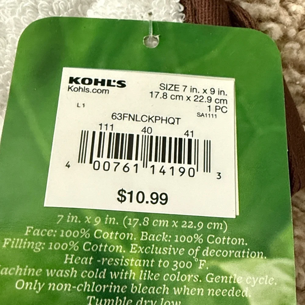 NWT Food Network | Quilted Brown and White Pot Holder | 100% Cotton